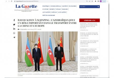 Fransa mətbuatı Azərbaycanla Çin arasındakı strateji tərəfdaşlığın inkişaf etməsindən yazıb