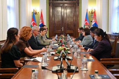 Milli Məclisin sədri Sahibə Qafarova Belqradda Serbiya Milli Assambleyasının sədri ilə görüşüb
